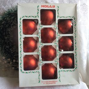 Vintage Glass Holly Christmas Tree ORNAMENTS Boxed